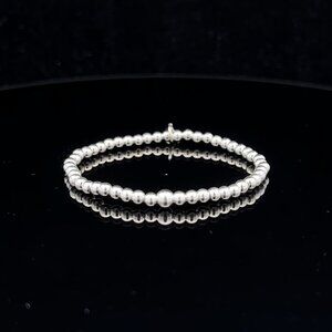 925 Sterling Silver Beaded Stretch Stacking Bracelet Minimalist